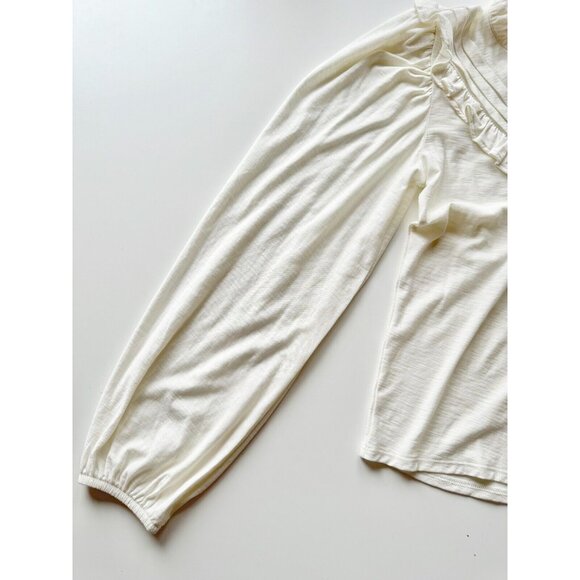 NATION LTD Quintana Ivory Cotton Jersey V-Neck Long Sleeve T-Shirt Top, Size S - Picture 10 of 15